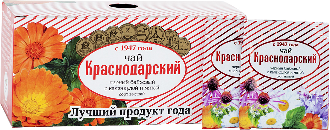 Чай черный байховый Мацеста с календулой и мятой 25 пакетиков по 2г.