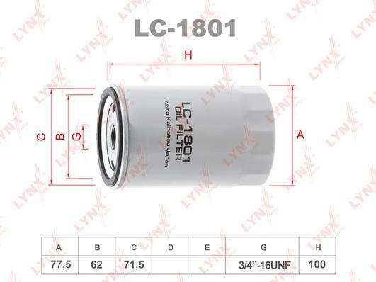 

Фильтр Масляный Lc-1801 Lynxauto Lc1801