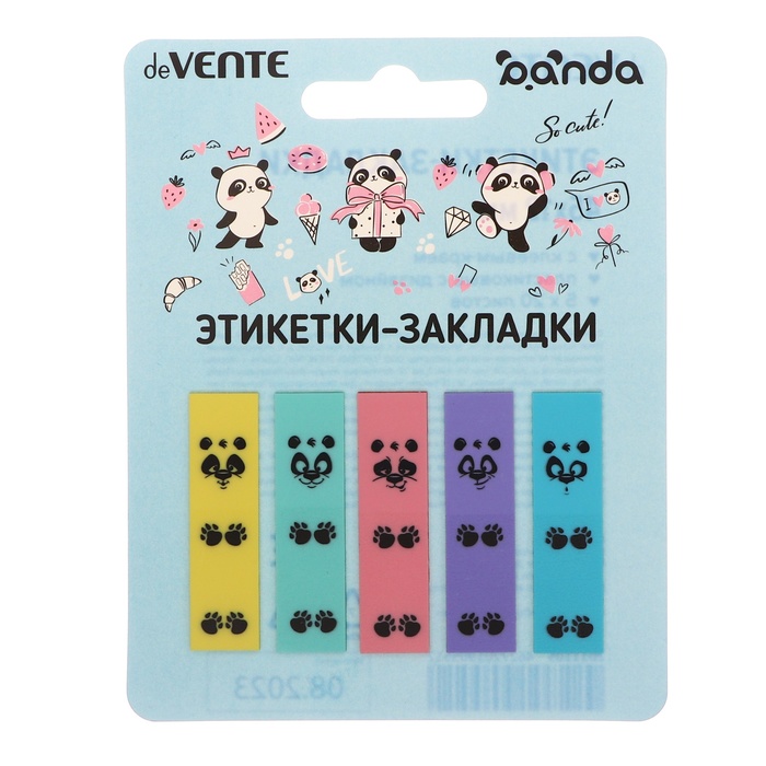 

Закладки с клеевым краем deVENTE Panda, пластиковые, 12х45 мм, , 5 цветовх20 л, в блистере