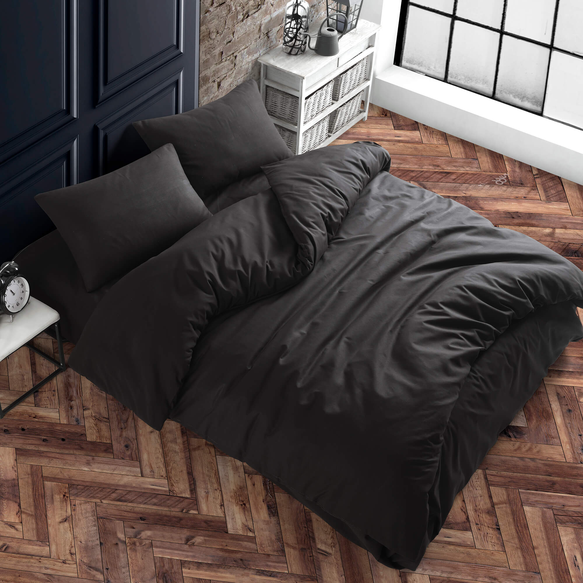 Комплект постельно белья ATLASPLUS евро наволочки 50х70 см ранфорс черный