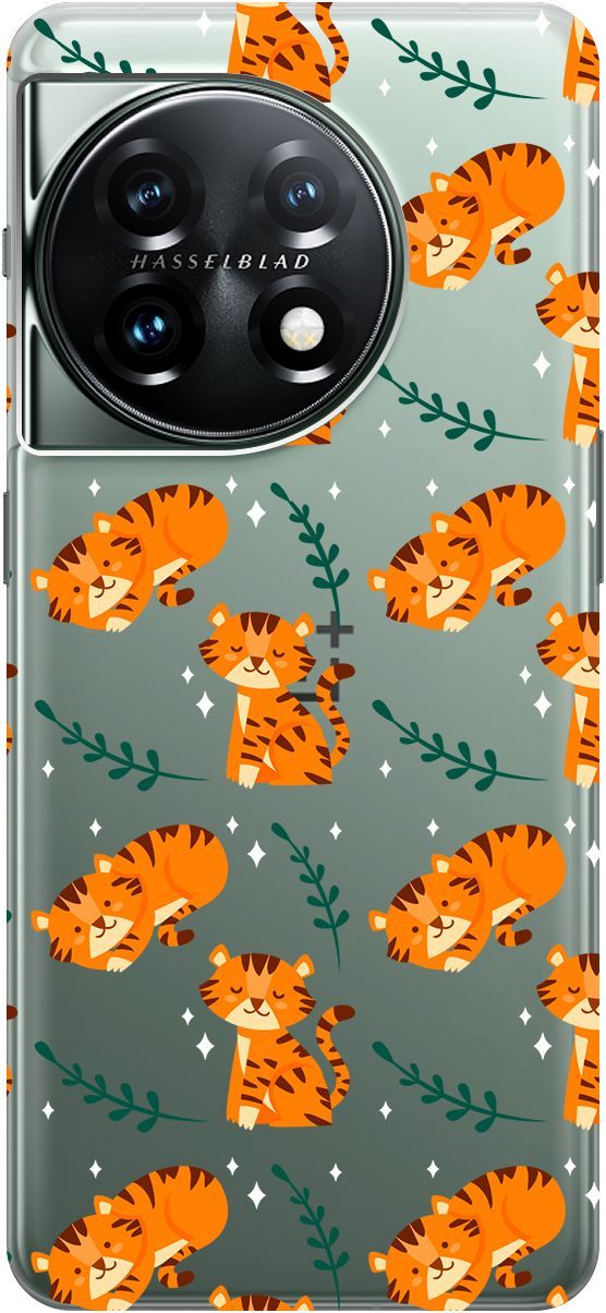 

Силиконовый чехол на OnePlus 11 с 3D принтом "Tigers" прозрачный, Прозрачный;бежевый, 159477