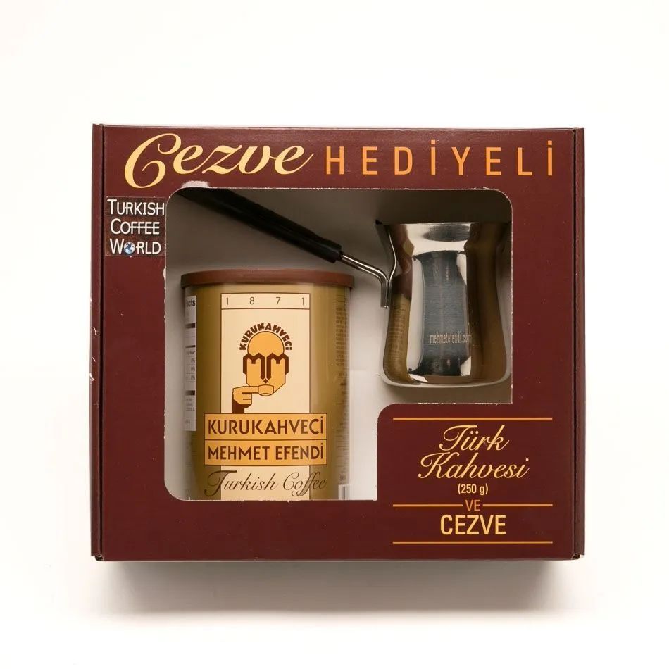 Подарочный набор молотый кофе Mehmet Efendi для турки 250 г, турка нержавеющая сталь