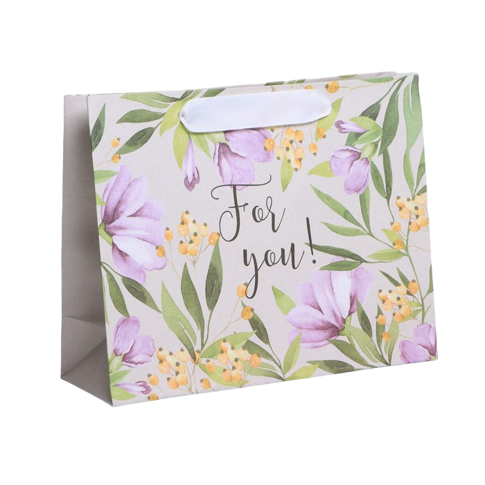 

Пакет крафтовый подарочный "For you", 22 x 17,5 x 8 см, Бежевый