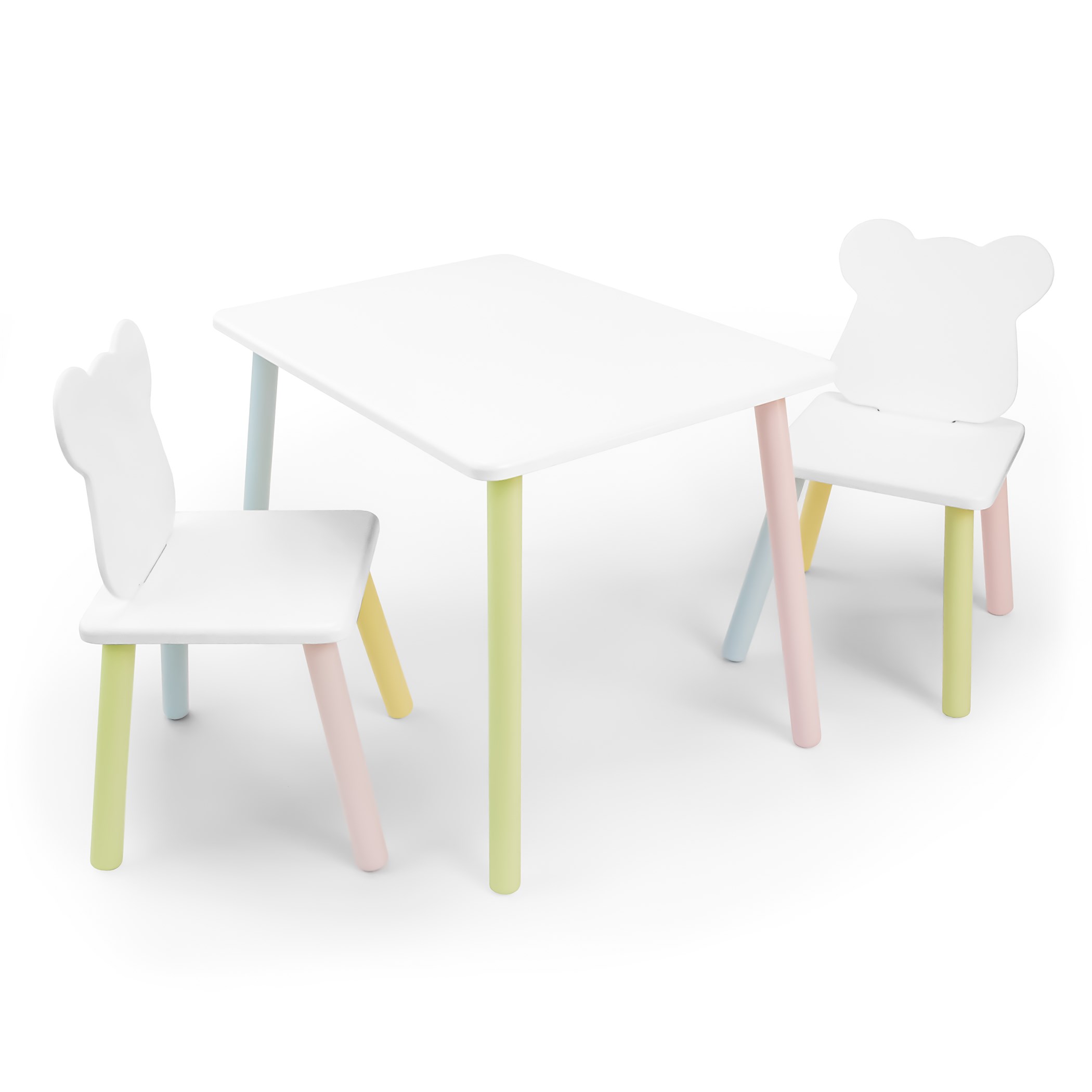 фото Детский комплект rolti baby стол и два стула «мишка» (белый/цветной, массив березы/мдф)