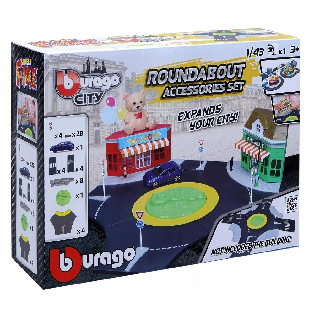 Городской круговой игровой набор с 1-й машинкой Bburago City Roundabout Playset 18-31520 коллекционная модель автомобиля bburago bugatti bugatti type 59 масштаб 1 18 18 12062