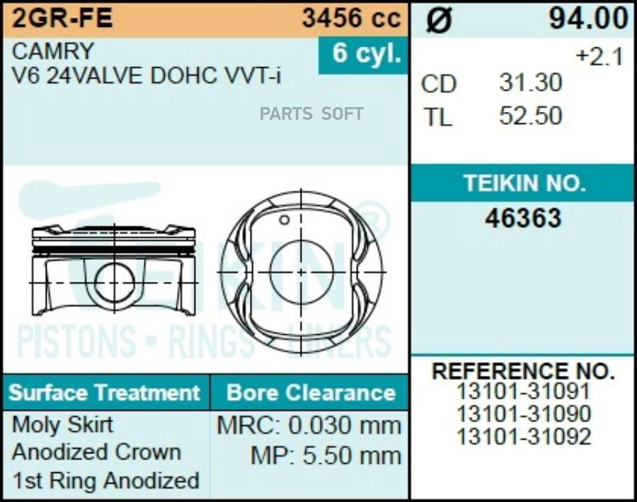 

TEIKIN Поршни (к-т 6шт) STD 1шт TEIKIN 46363STD