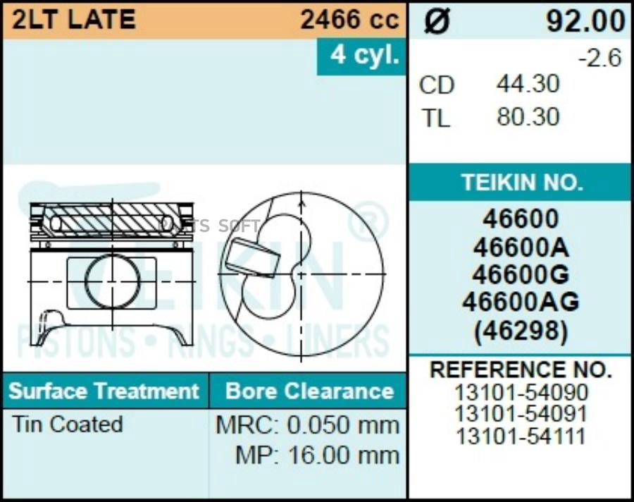 

Поршни (К-Т 4 Шт) Toyota Hiace/Regiusace/Hilux 2l-T/2l-Te 89-93 TEIKIN 46600 STD