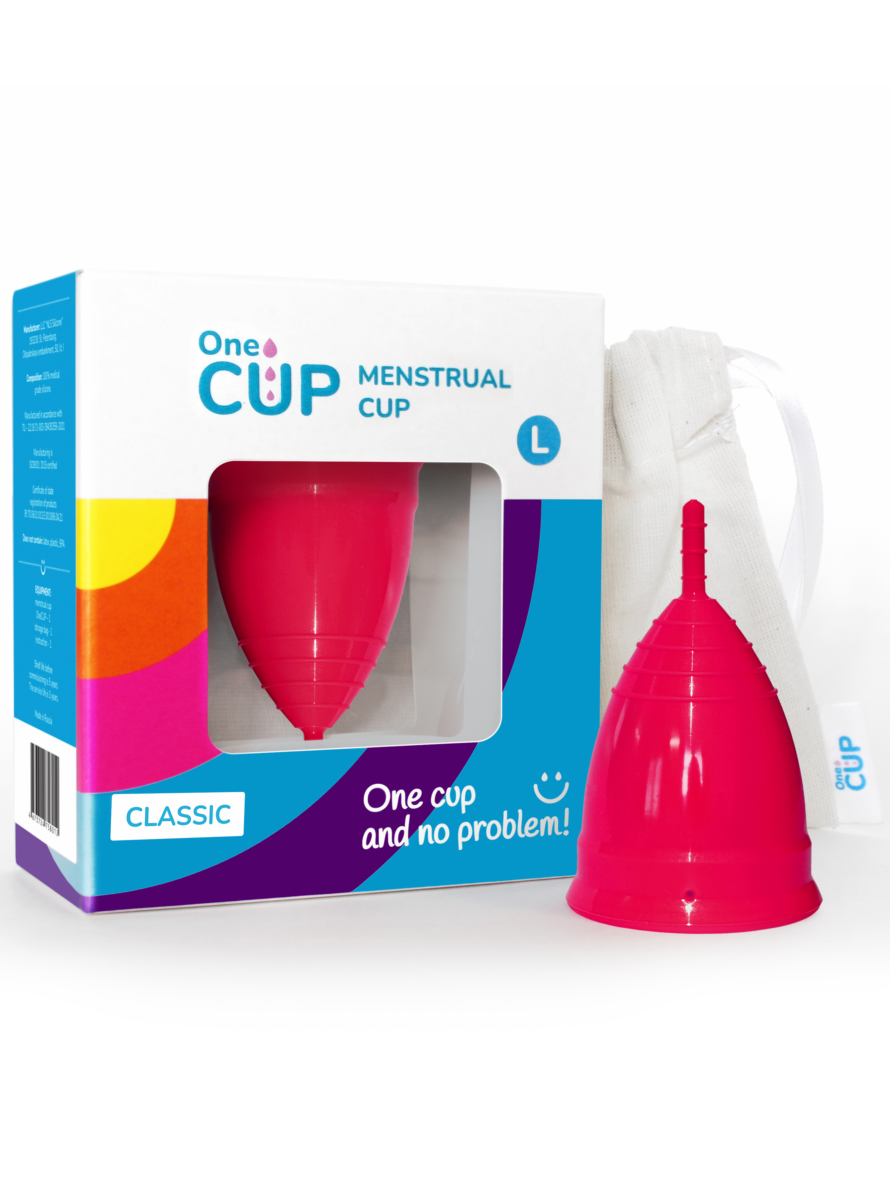 Менструальная чаша OneCUP Classic розовая размер L сказки на русском и французском языках