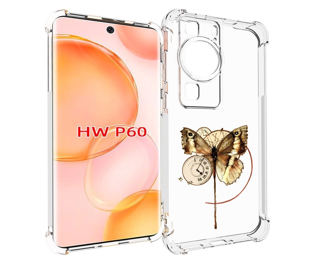 Чехол MyPads старинные часы с бабочкой для Huawei P60
