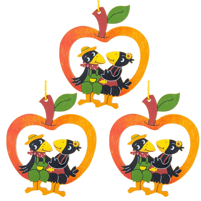 Набор елочных игрушек Breitner веселые вороны в яблоке 22-9542 7,5 см 3 шт. разноцветный