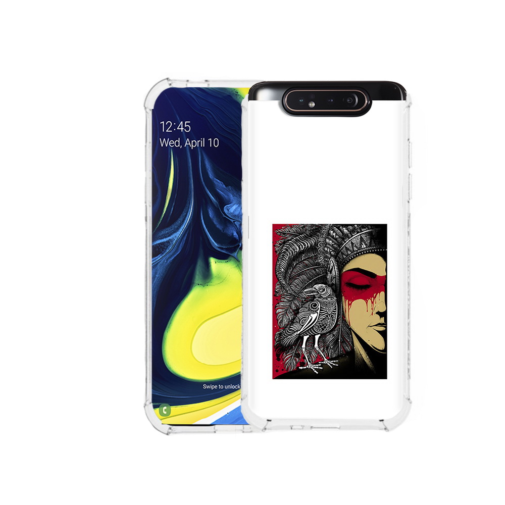 Чехол MyPads Tocco для Samsung Galaxy A80 девушка с вороном в абстракции