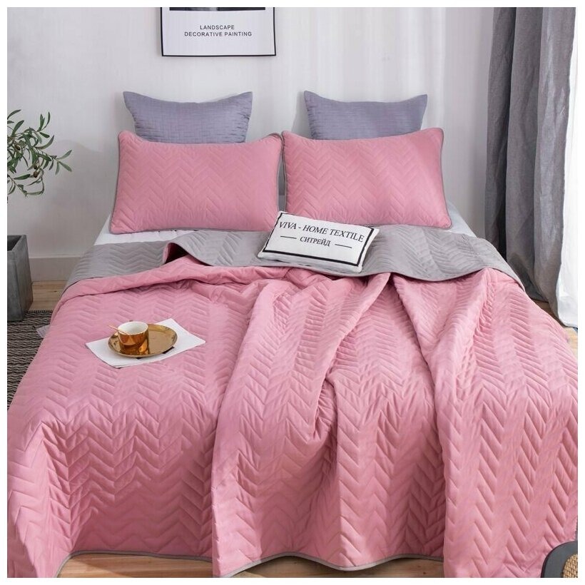 Покрывало однотонное двустороннее и одна наволочка ODP008, 160*220, наволочки 50-70  1 шт