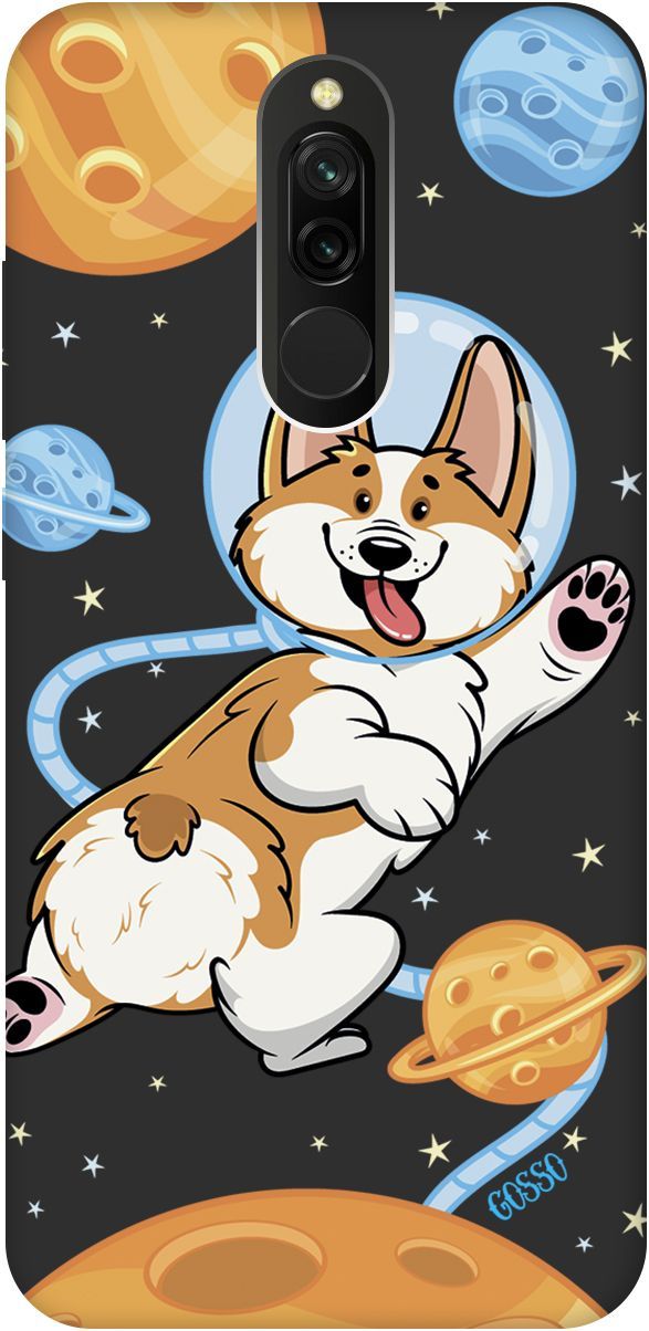 

Матовый чехол на Xiaomi Redmi 8 "CosmoCorgi" черный, Черный;коричневый, 2619