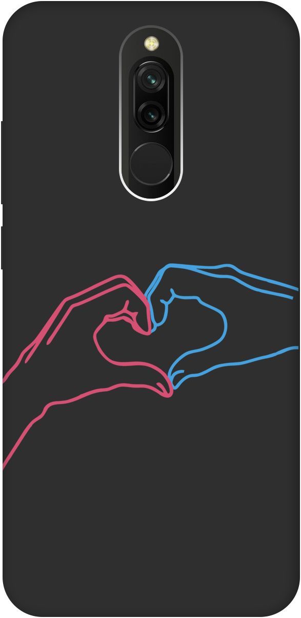 

Матовый чехол на Xiaomi Redmi 8 "Fall in Love" черный, Черный;голубой, 2619