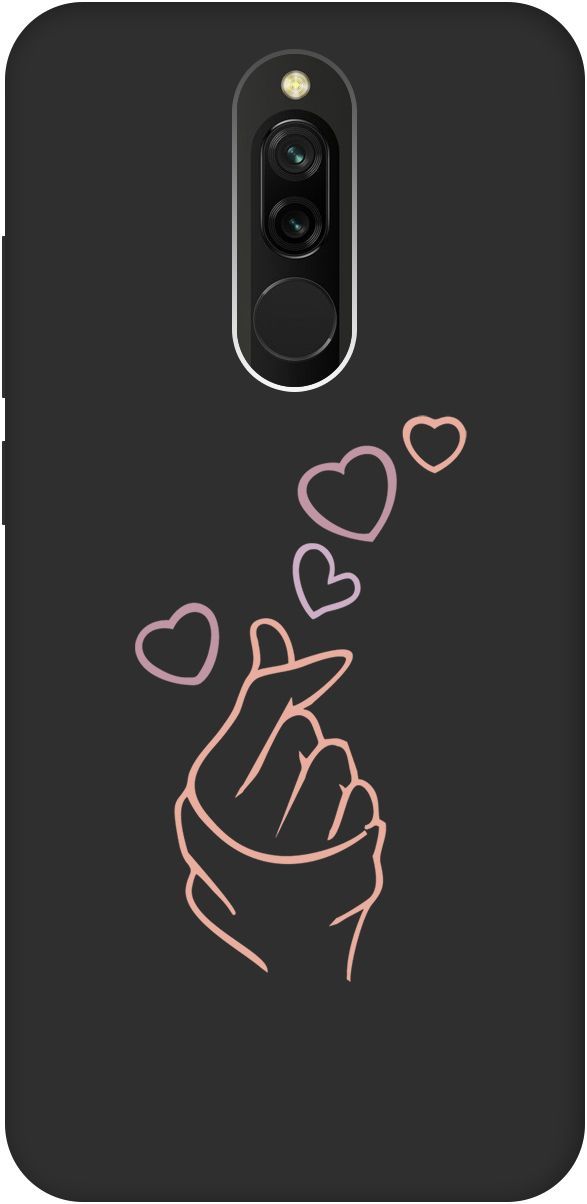 

Матовый чехол на Xiaomi Redmi 8 "K-Heart" черный, Черный;розовый, 2619