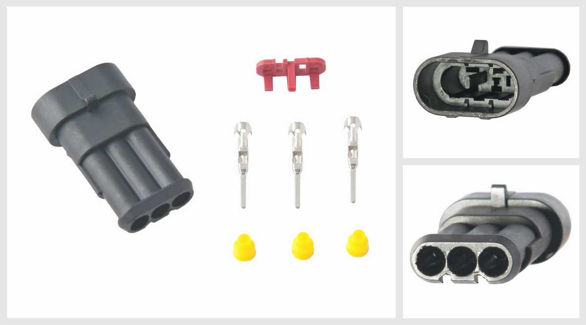 Разъём 3х Контактный (Комплектация: 3-Pin, 3 Уплотнения, Фиксатор, Уплотнение) TE PARTS 77