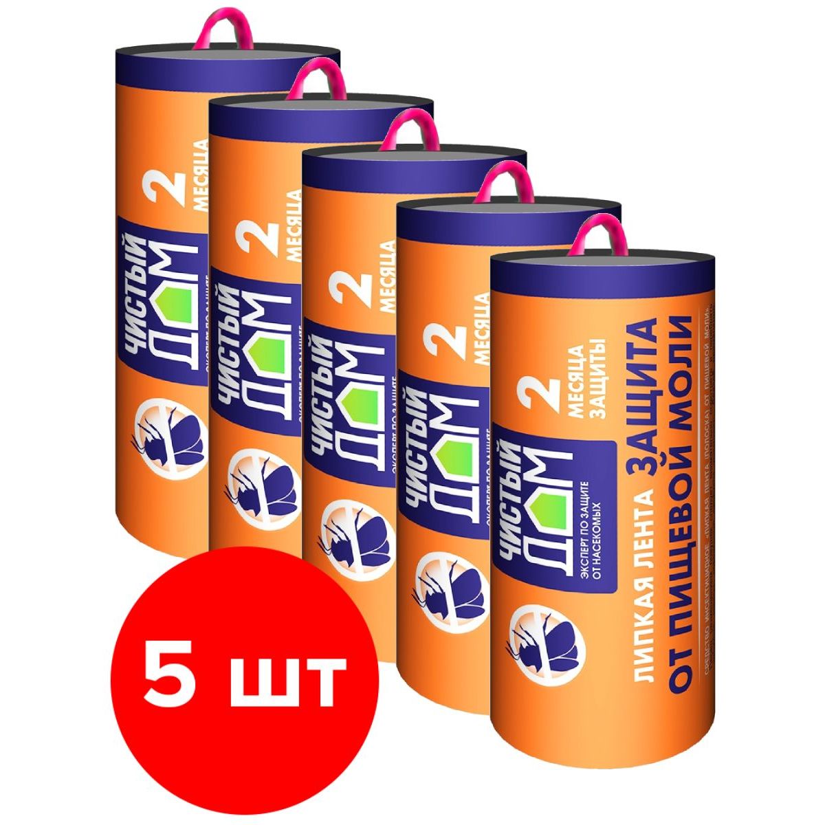 Лента липкая от пищевой моли Чистый дом, 5 шт