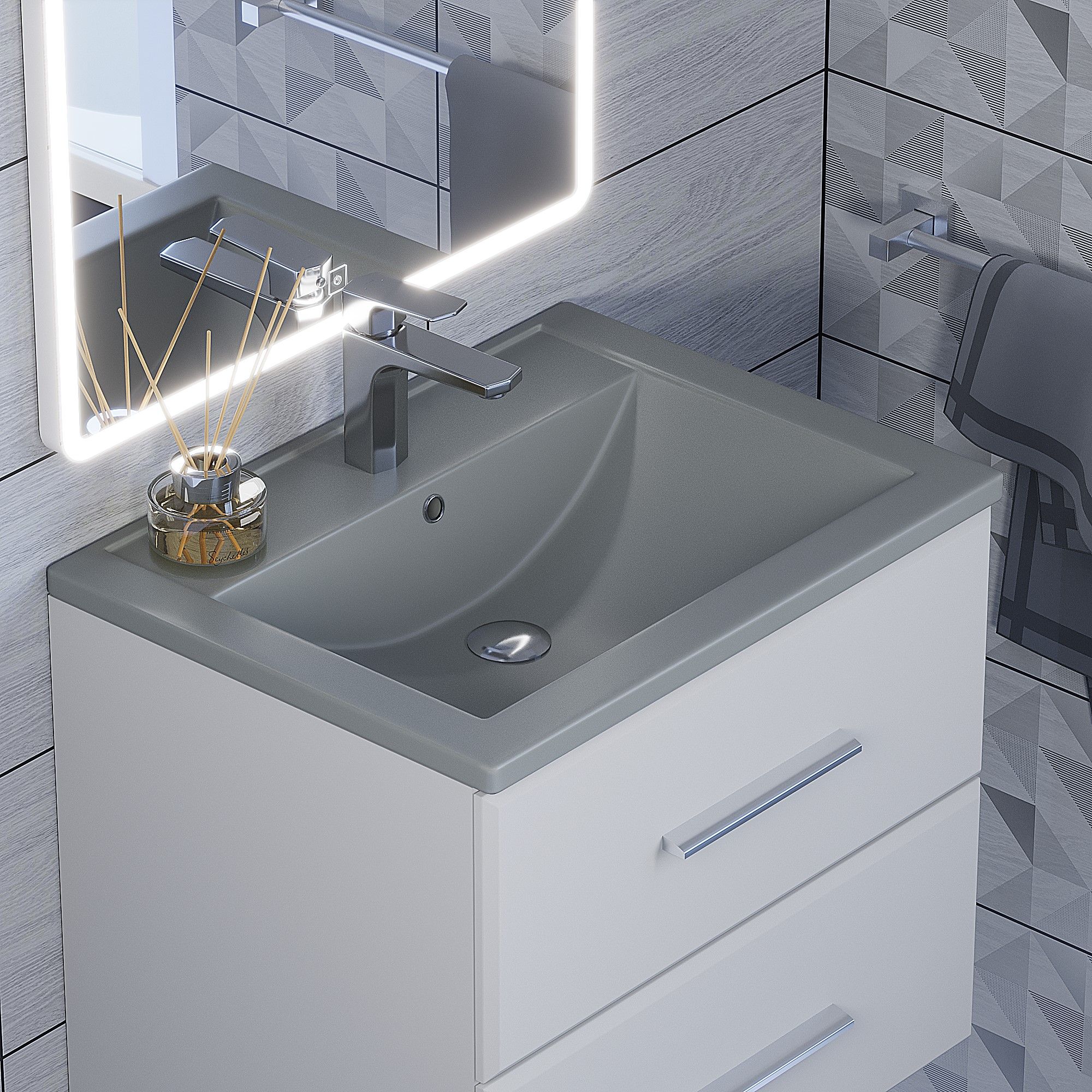 зеркало с пеналом jorno Раковина кварцевая для ванной Uperwood Foster Quartz 60 см, серая матовая, бетон