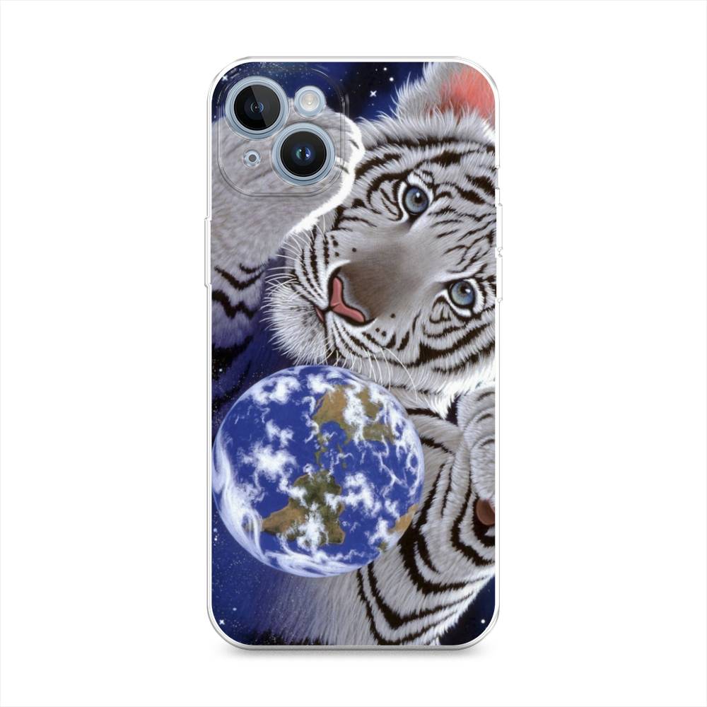 

Чехол на Apple iPhone 14 "Тигренок и Земля", Синий;белый;черный, 15150-1