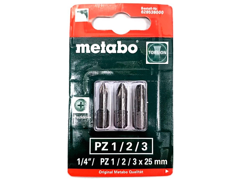 фото Набор бит metabo pozidriv pz 1/2/3 torsion 3шт 628538000