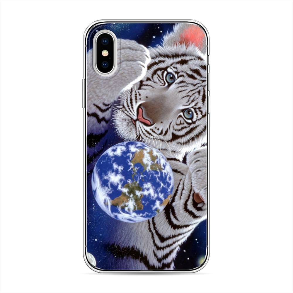 

Чехол на Apple iPhone X "Тигренок и Земля", Синий;белый;черный, 11050-1