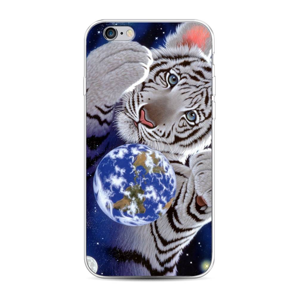 

Чехол на Apple iPhone 6 "Тигренок и Земля", Синий;белый;черный, 10450-1