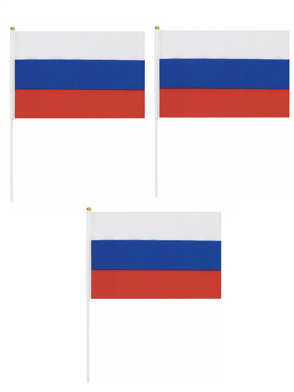 Флаг COSY Триколор без герба 14х20 см с флагштоком набор 3 шт