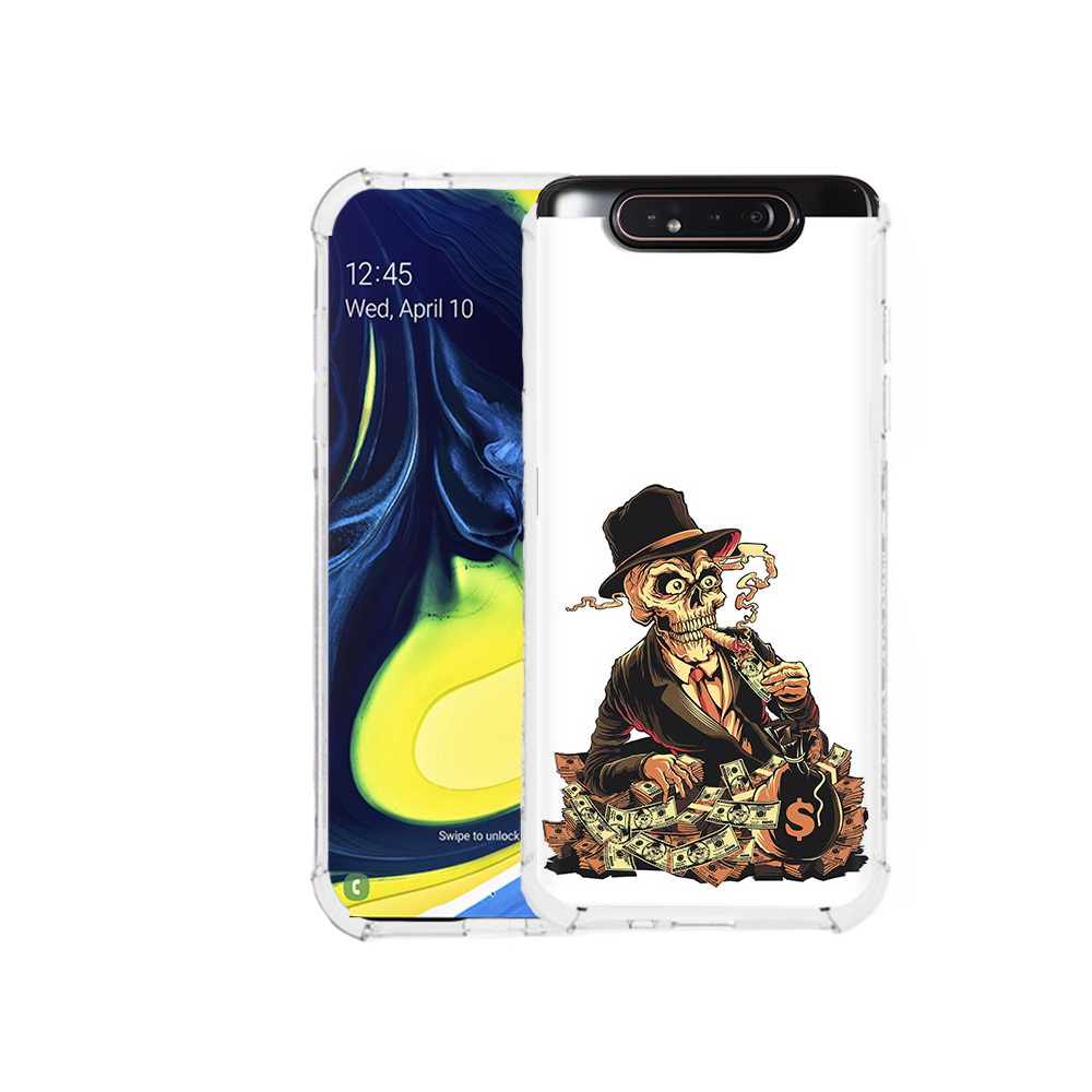 

Чехол MyPads Tocco для Samsung Galaxy A80 нарисованный череп с сигаретой, Прозрачный, Tocco