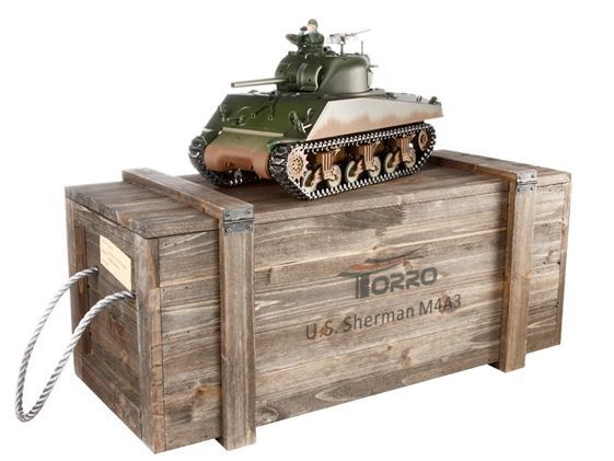 Радиоуправляемый танк Torro Sherman M4A3 1/16 2.4G ВВ-пушка, деревянная коробка ни построй башню мини деревянная ная 48 брусков коробка 15 02489 4