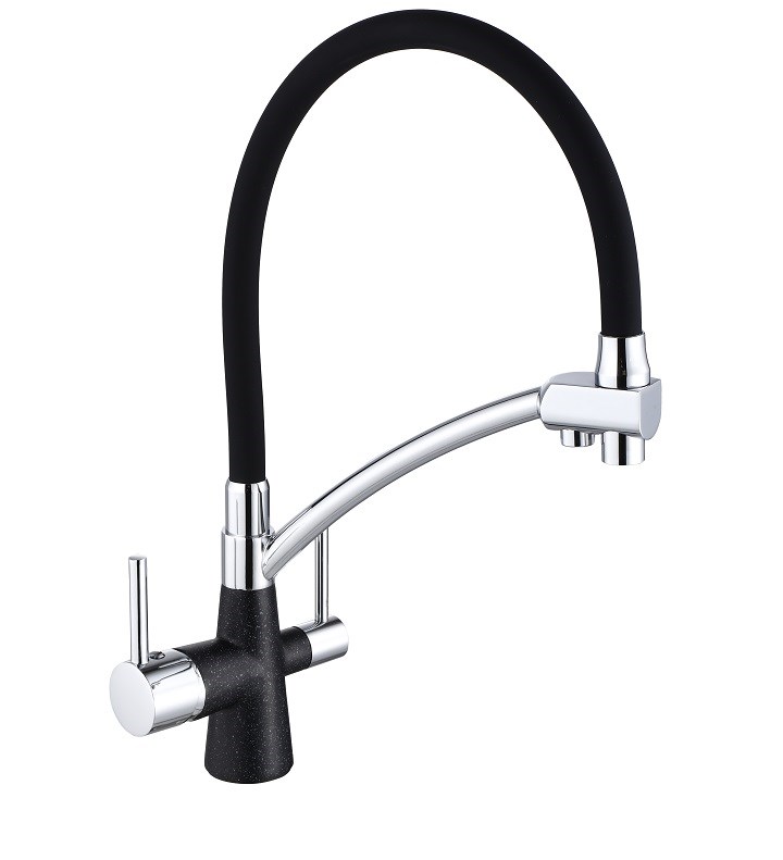 Смеситель для кухни Wisent 4855-22-2 (черный) с гибким изливом и подводкой питьевой воды