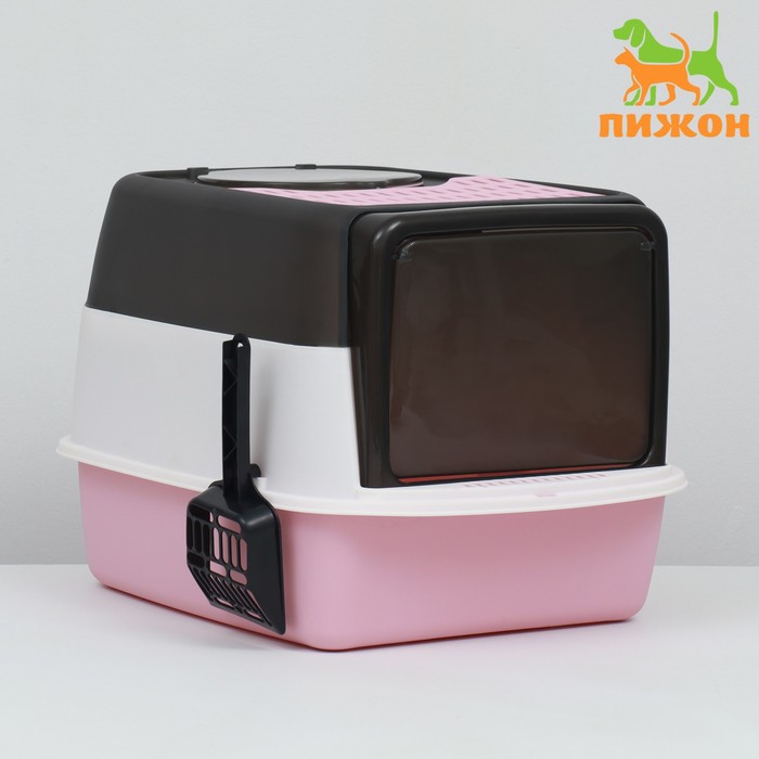 

Туалет для кошек Пижон, с совком и УФ лампой, розовый, пластик, 51 х 34 х 37 см