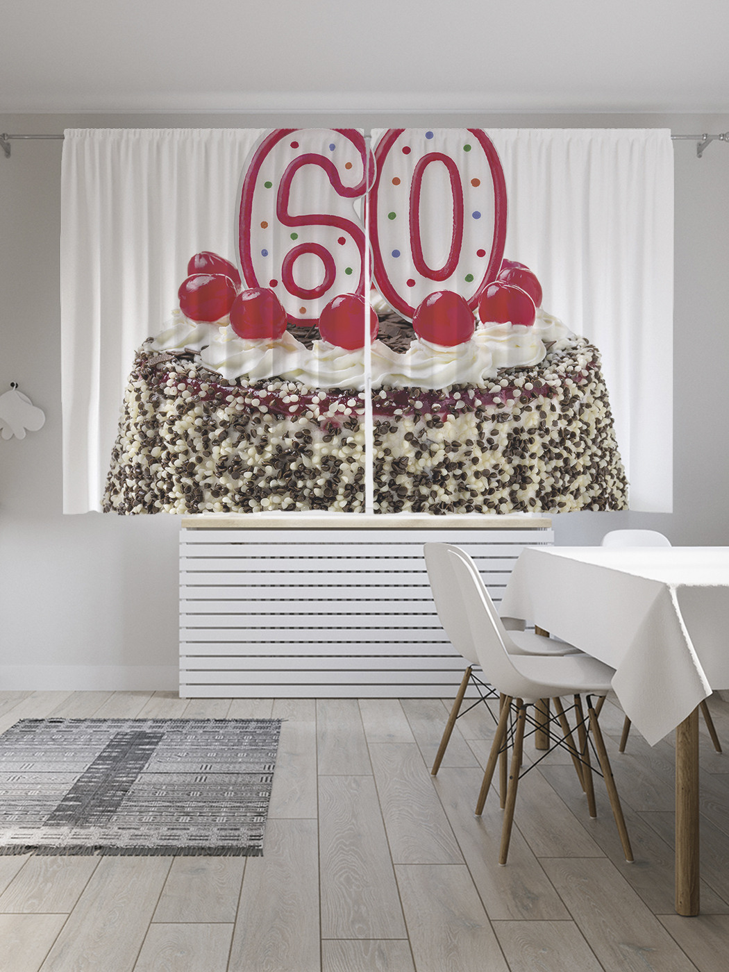 

Шторы с фотопечатью JoyArty "Торт на 60-летие" из сатена, 290х180 см