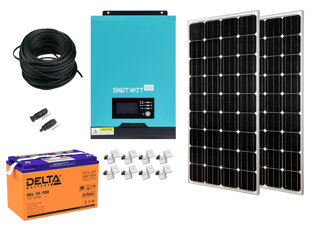 Солнечная электростанция 2,8 кВт*ч в сутки ECO GEL МОНО 2022 с крепежом фонарь кемпинговый аккумуляторный 20 вт 1200 мач 32 smd 3 режима солнечная батарея