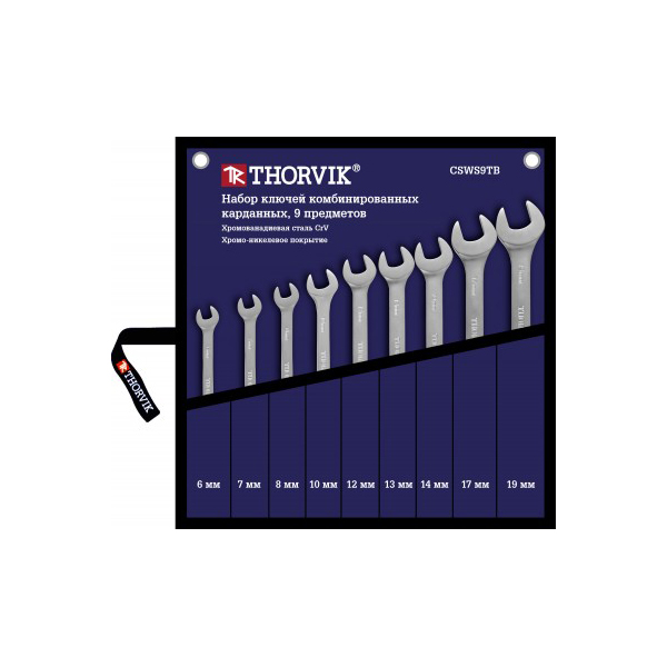 

THORVIK Набор ключей комбинированных карданных в сумке, 6-19 мм, 9 пр