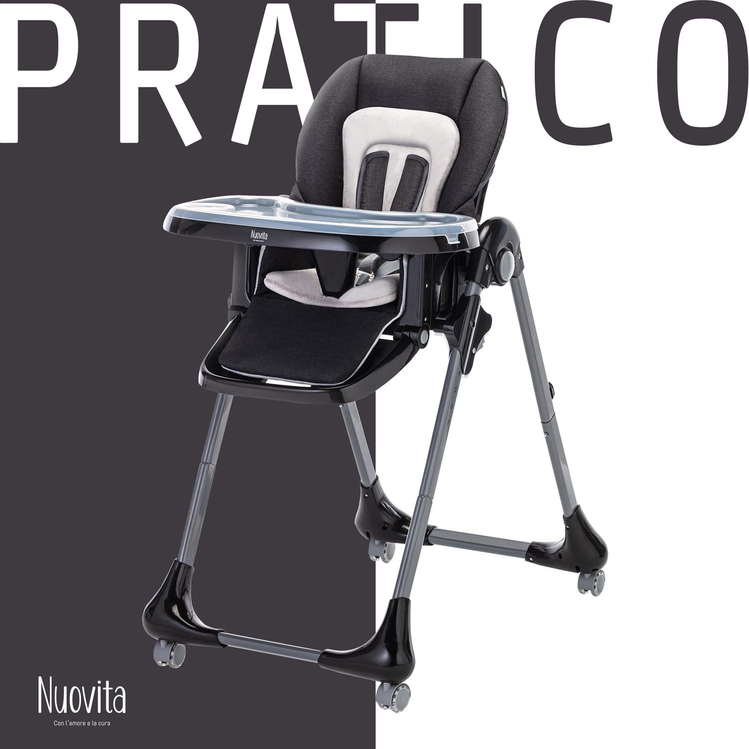 Стульчик для кормления Nuovita Pratico  (Grigio scuro, grigio/Темно-серый, Серый) стульчик для кормления nuovita futuro senso bianco grigio scuro темно серый