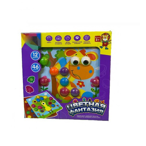 

Мозаика ILICIT для малышей, Мозаика детская крупная для малышей Цветная фантазия (12 карточек)