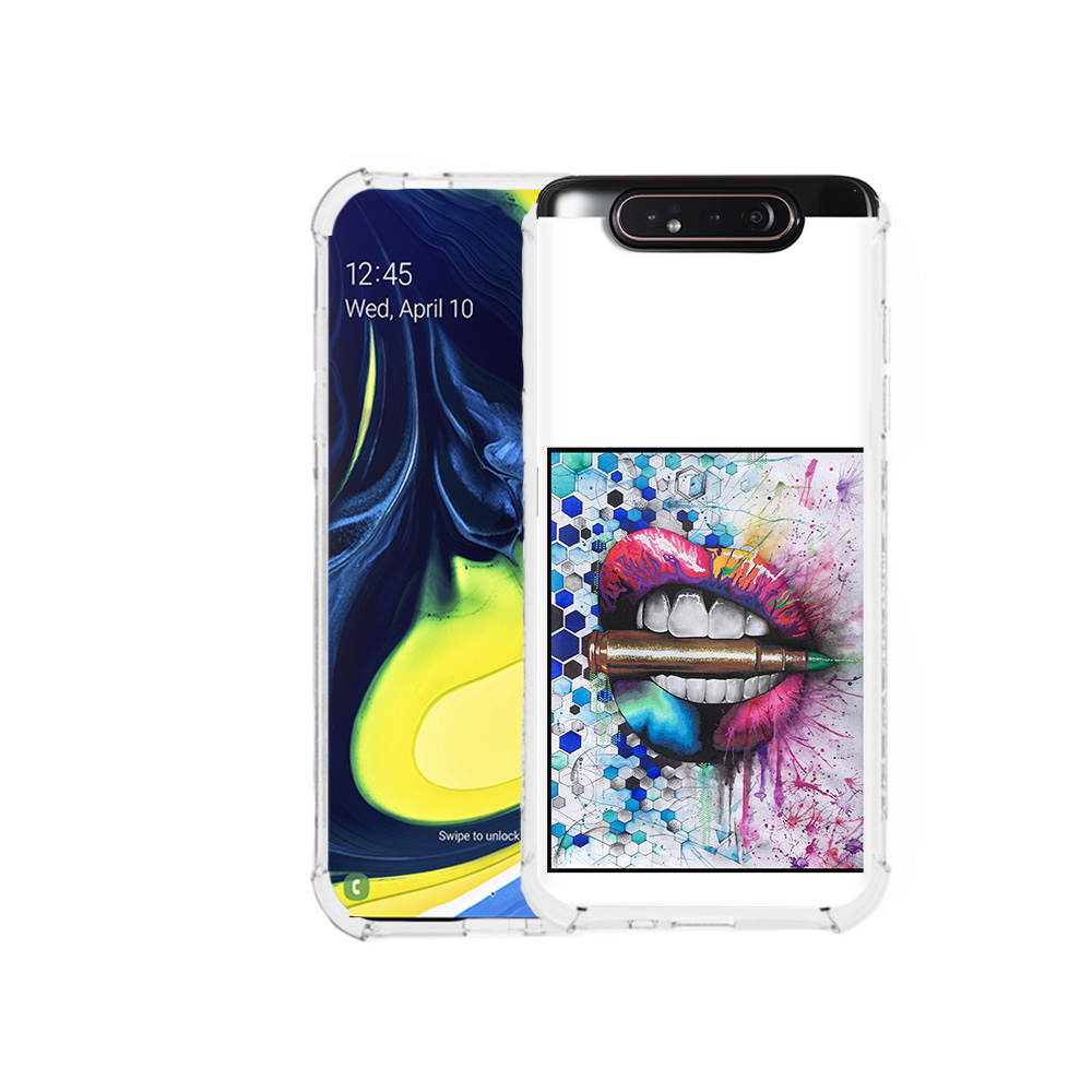 

Чехол MyPads Tocco для Samsung Galaxy A80 разноцветные губы с пулей (PT128473.599.571), Прозрачный, Tocco
