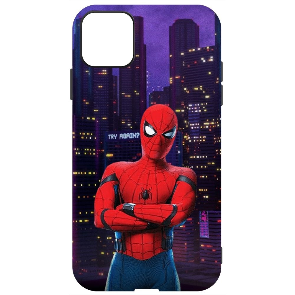 

Чехол-накладка Krutoff Soft Case Человек-Паук. На крыше для iPhone 11 черный