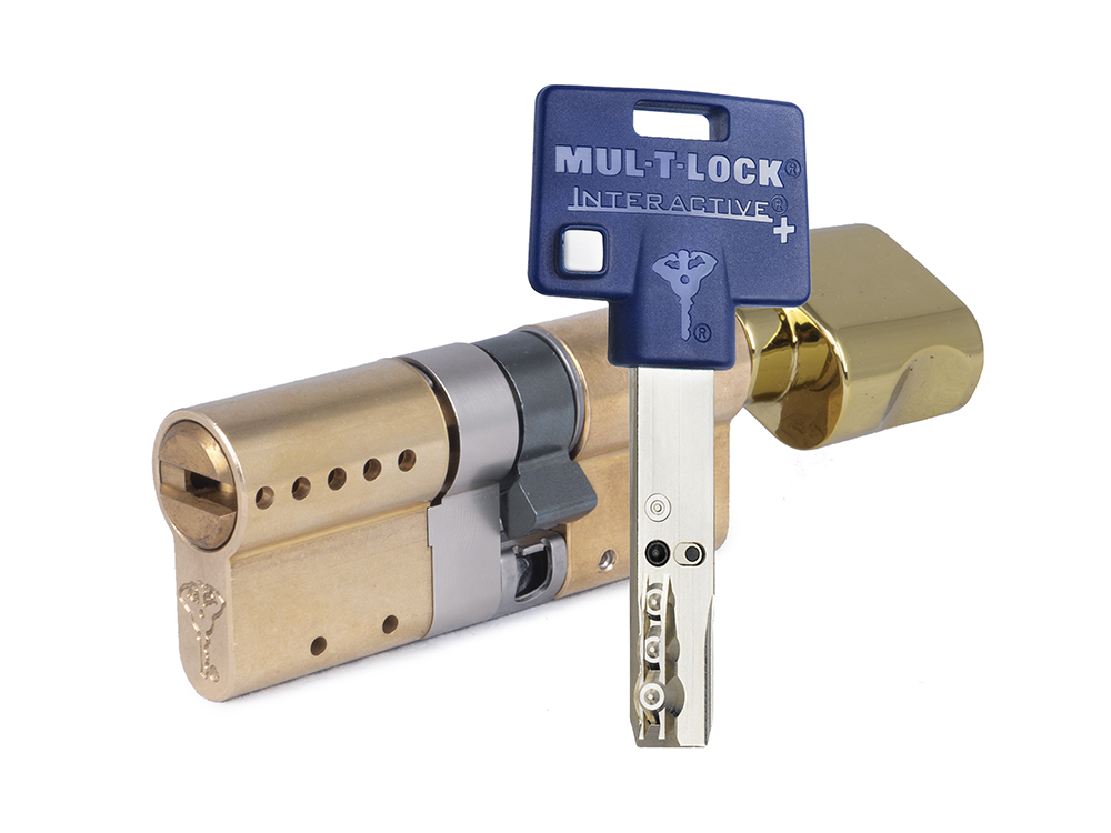 

Цилиндр Mul-t-Lock Interactive+ ключ-вертушка (размер 35х31 мм) - Латунь, Флажок, Золотистый