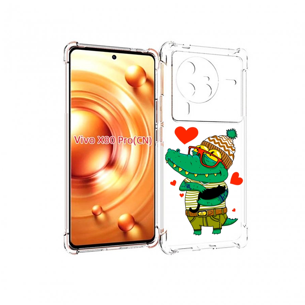 

Чехол MyPads зеленый-крокодильчик-в-красной-оправе для Vivo X80 Pro, Прозрачный, Tocco