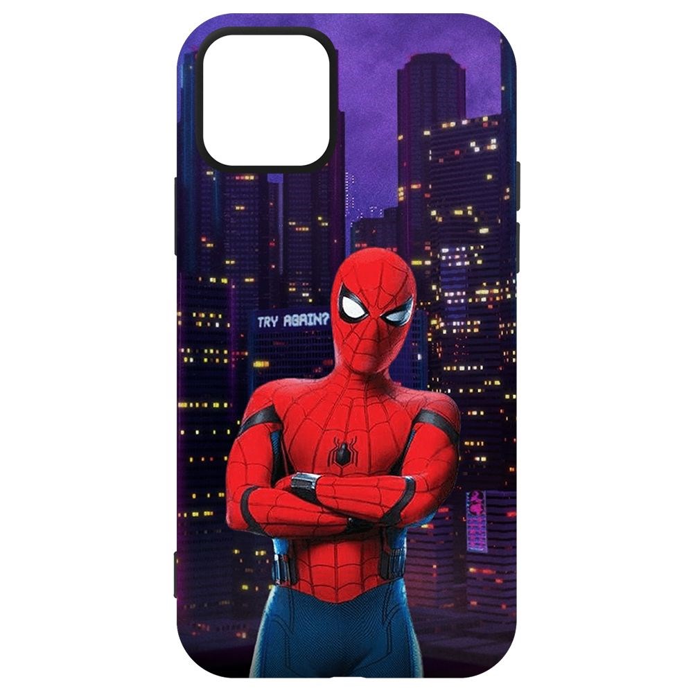 

Чехол-накладка Krutoff Soft Case Человек-Паук. На крыше для iPhone 12 Pro черный