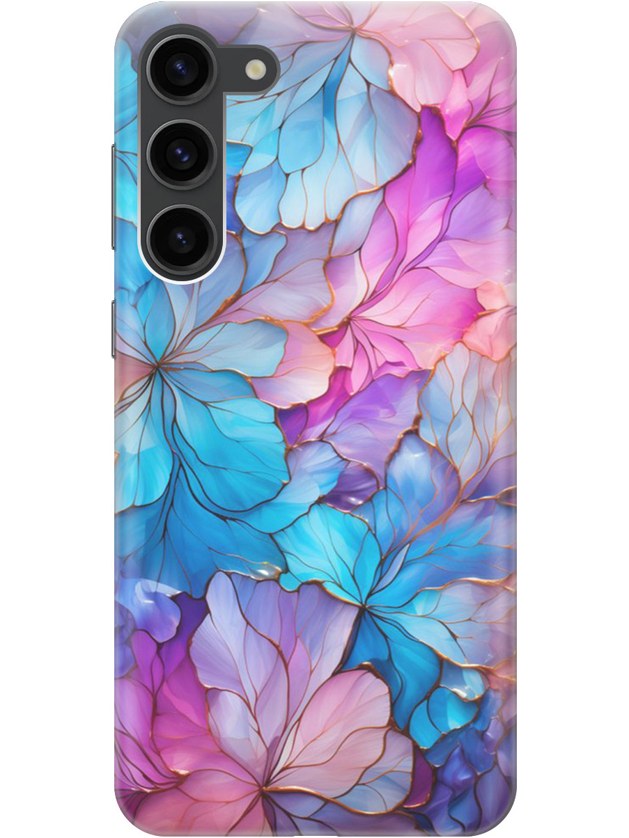 

Силиконовый чехол на Samsung Galaxy S23+ с рисунком "Цветочный витраж", Голубой;розовый, 20000659