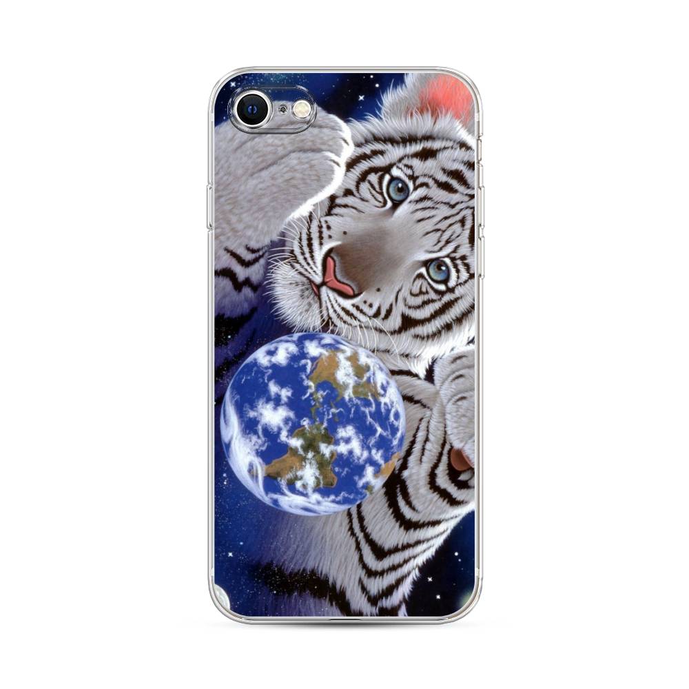 

Чехол на Apple iPhone 7 "Тигренок и Земля", Синий;белый;черный, 14850-1