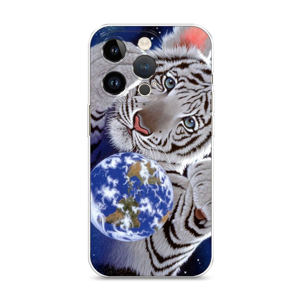 

Чехол на Apple iPhone 14 Pro "Тигренок и Земля", Синий;белый;черный, 15250-1