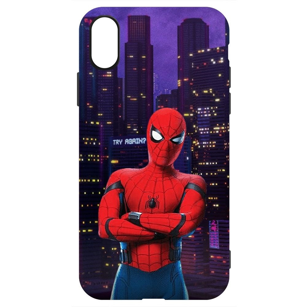 

Чехол-накладка Krutoff Soft Case Человек-Паук. На крыше для iPhone XS черный