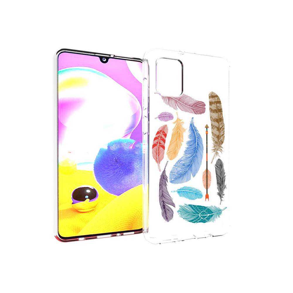 

Чехол MyPads Tocco для Samsung Galaxy A31 разноцветные перья (PT146911.482.572), Прозрачный, Tocco