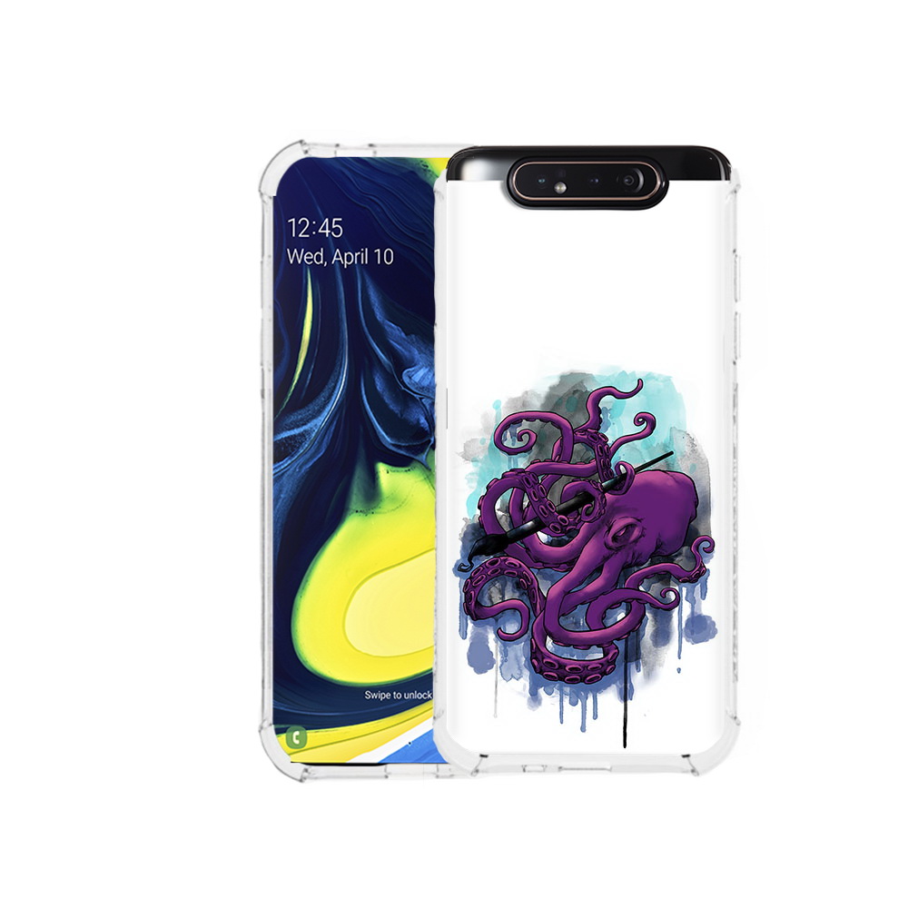 

Чехол MyPads Tocco для Samsung Galaxy A80 фиолетовый осьминог (PT128473.599.658), Прозрачный, Tocco