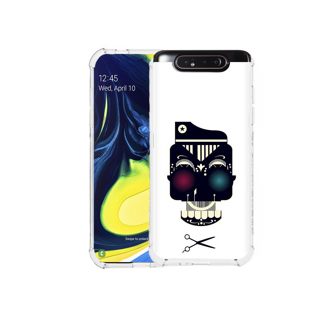 

Чехол MyPads Tocco для Samsung Galaxy A80 черно белый скелет с яркими глазами, Прозрачный, Tocco