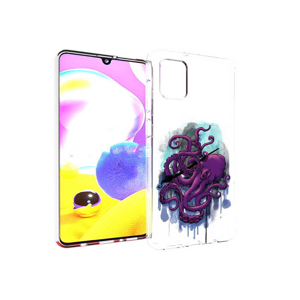 

Чехол MyPads Tocco для Samsung Galaxy A31 фиолетовый осьминог (PT146911.482.658), Прозрачный, Tocco
