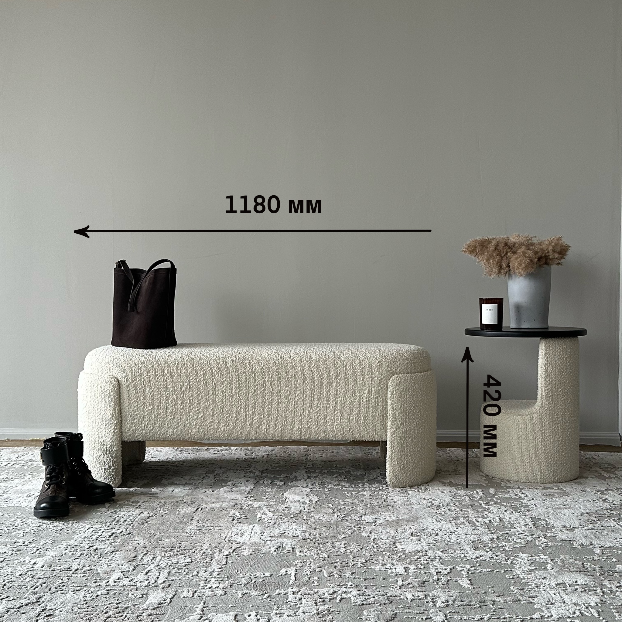 Банкетка Mebel Made maxi 1180х420х380 мм в ткани букле White